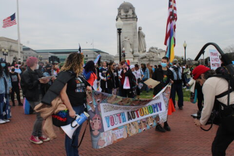 Image of Alia and others at the March for Queer and Trans Youth Autonomy